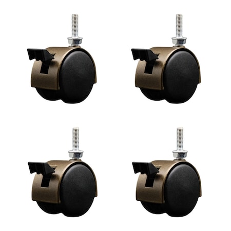 Service Caster 2'' Antique Metal Hood Twin Caster Locking Nylon Wheel 5/16 Thread Stem, 4PK SCC-TS02S50D-NYS-WA-B-5161810-4